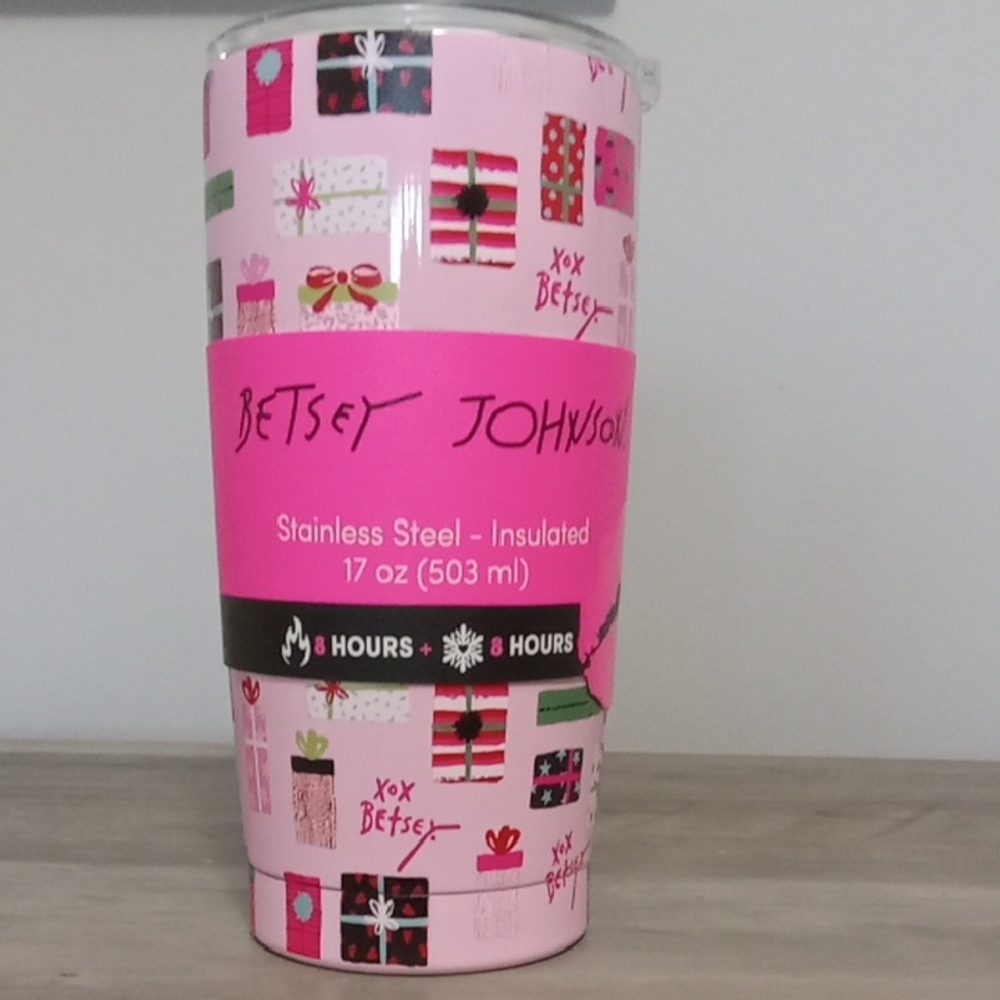 Betsey Johnson Christmas Pink 17 oz  Insulated Tumbler